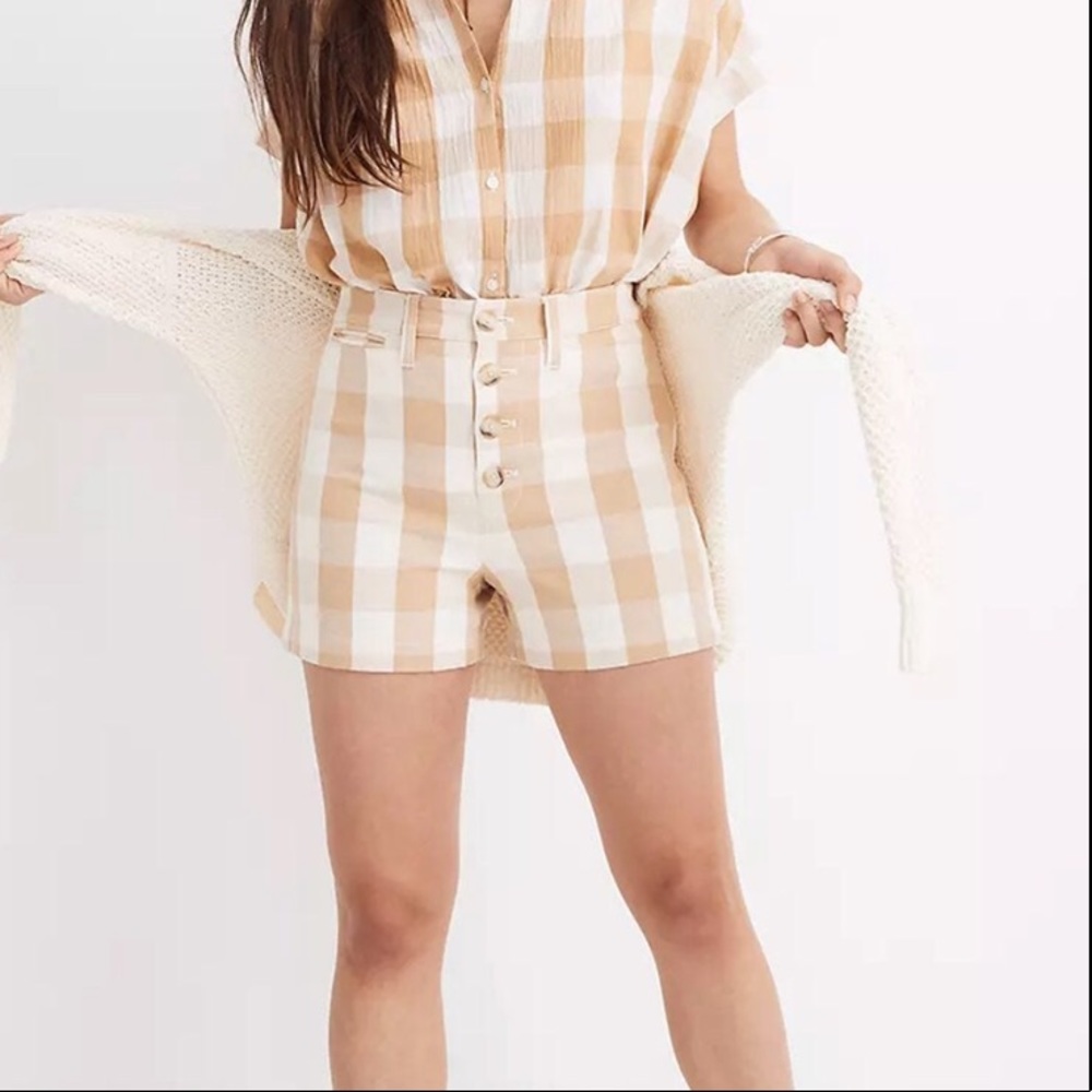 Madewell Emmett Gingham Shorts size 26 tan/white check